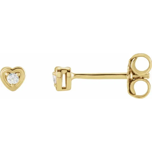 14K Yellow Gold .03 CTW Natural Diamond Youth Heart Earrings