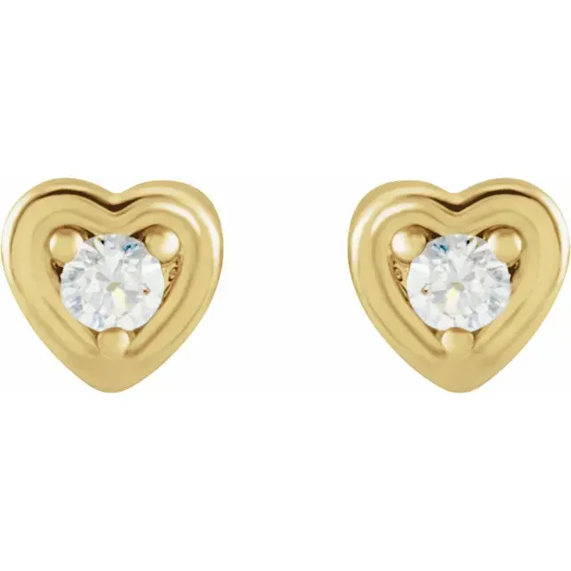 14K Yellow Gold .03 CTW Natural Diamond Youth Heart Earrings