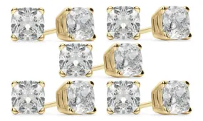 14k Yellow Gold 4mm 1/2Ct Cushion Cut White Sapphire Set Of Five Stud Earrings Plated