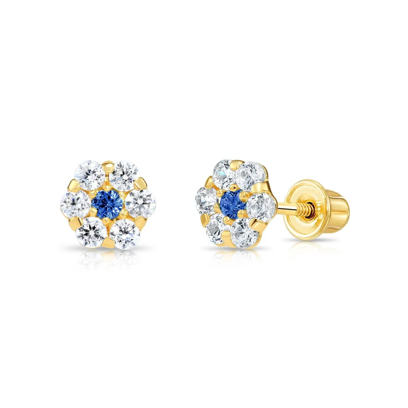 14k Yellow Gold Birthstone Flower Cluster Stud Earrings, Screw Back