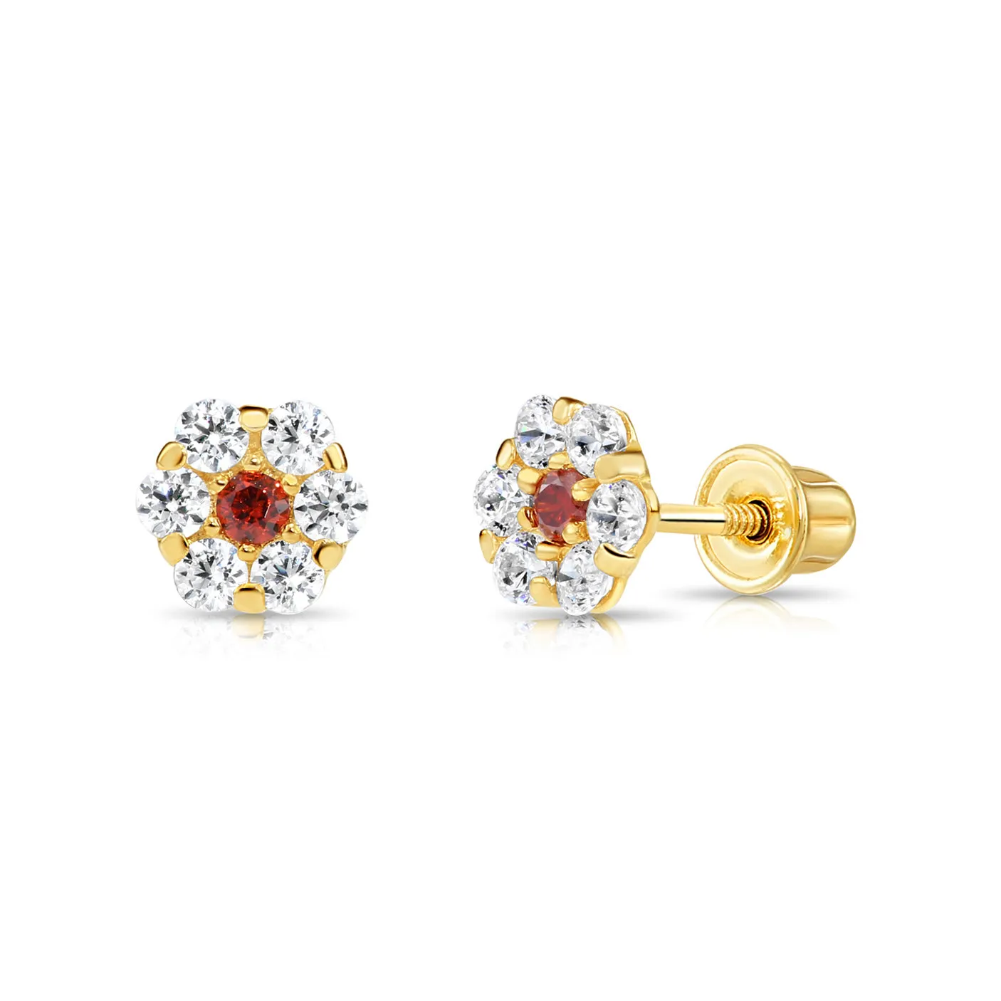 14k Yellow Gold Birthstone Flower Cluster Stud Earrings, Screw Back