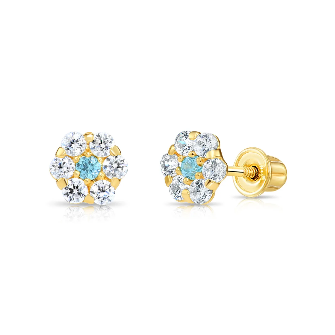 14k Yellow Gold Birthstone Flower Cluster Stud Earrings, Screw Back