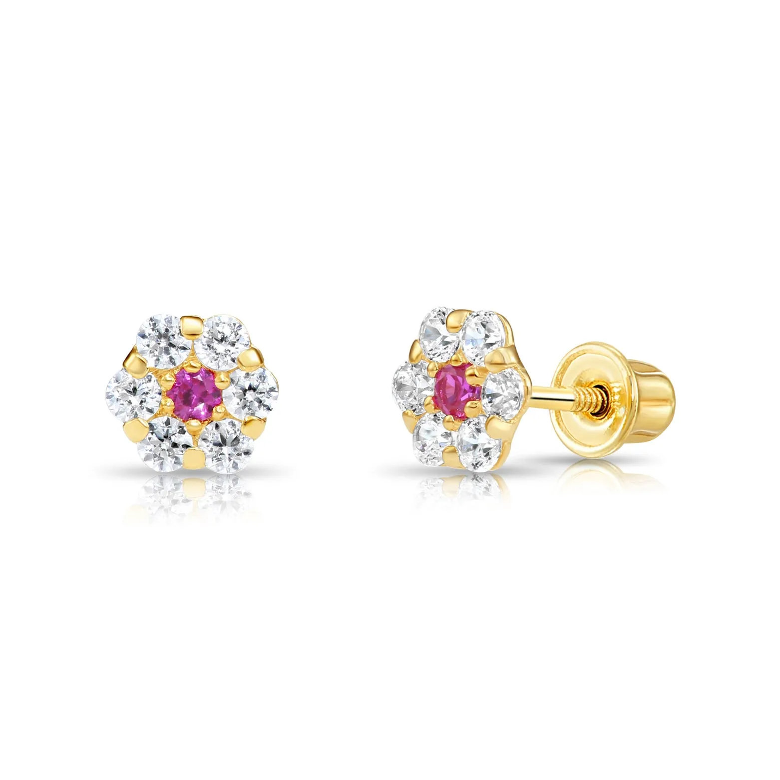 14k Yellow Gold Birthstone Flower Cluster Stud Earrings, Screw Back