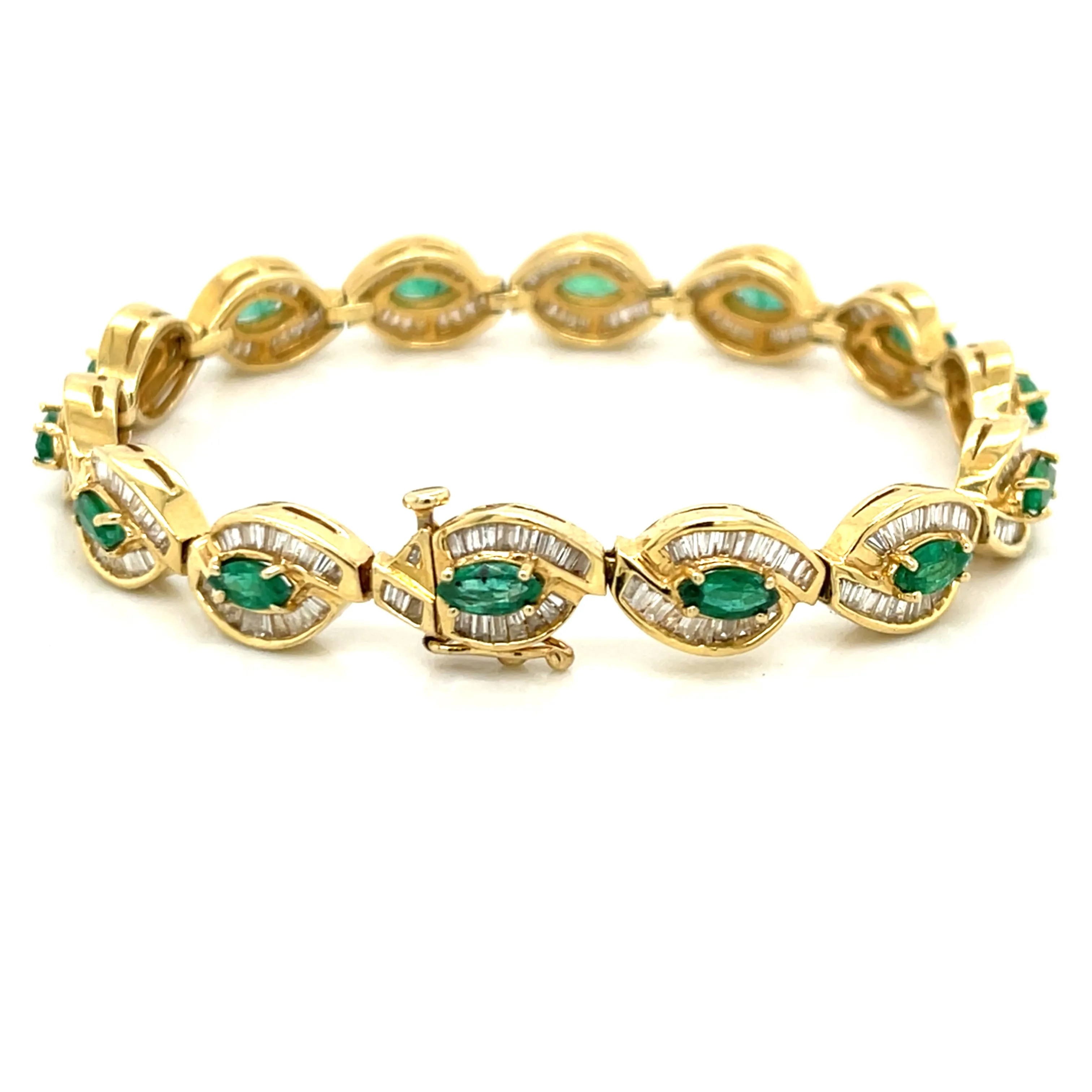 14K Yellow Gold Emerald & Diamond Bracelet