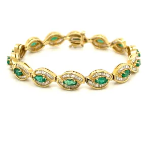 14K Yellow Gold Emerald & Diamond Bracelet