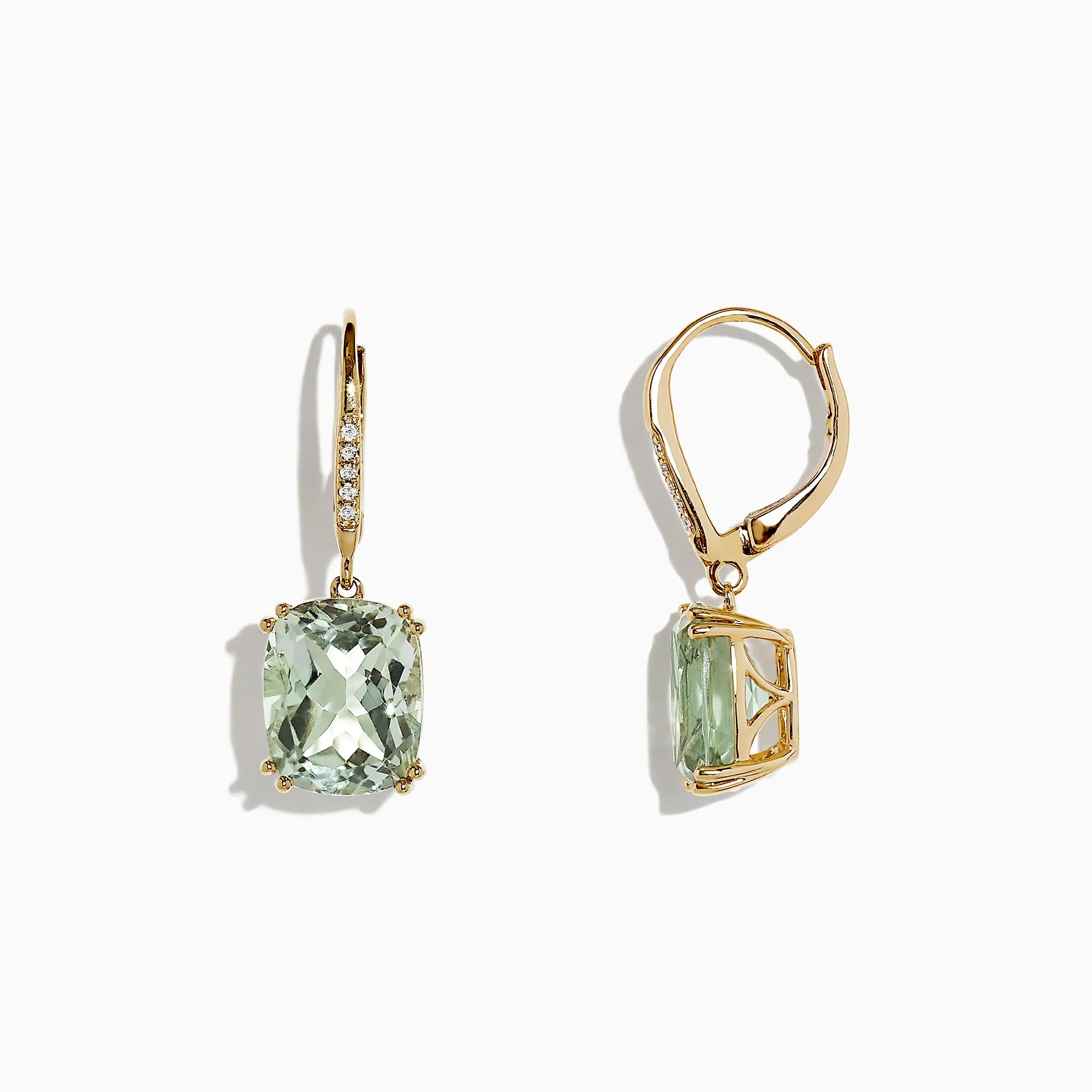 14K Yellow Gold Green Amethyst and Diamond Earrings, 8.34 TCW