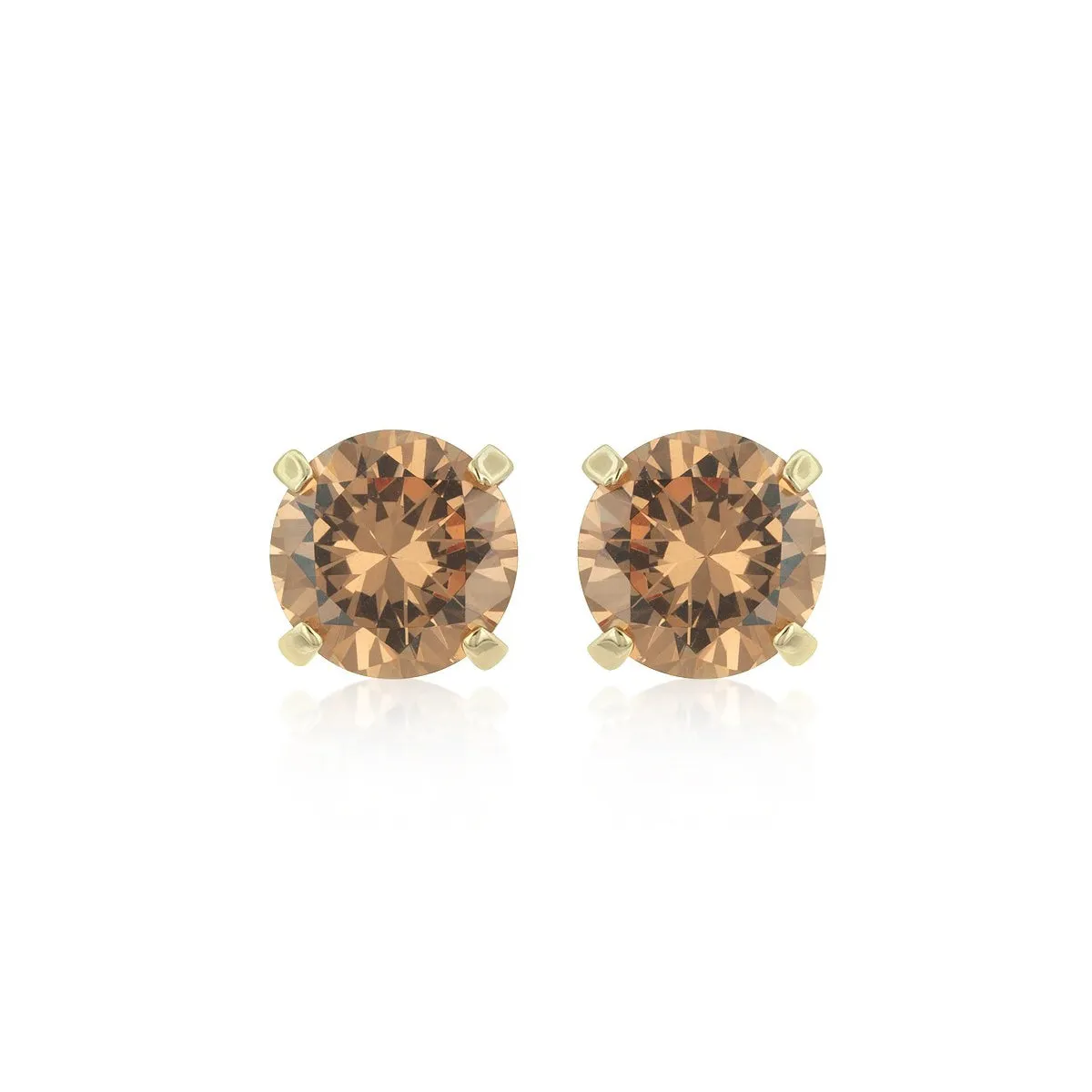 14k Yellow Gold Plated 1 Carat Round Created Champagne Sapphire Stud Earrings