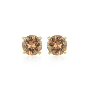 14k Yellow Gold Plated 1 Carat Round Created Champagne Sapphire Stud Earrings