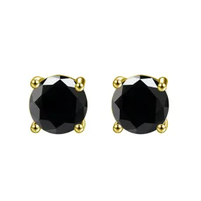 14k Yellow Gold Plated  2 Carat Round Created Black Sapphire Stud Earrings