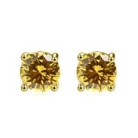 14k Yellow Gold Plated 3 Carat Round Created Citrine Sapphire Stud Earrings