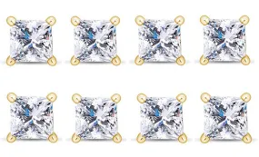 14k Yellow Gold Plated 3Ct Princess Cut White Sapphire Set Of Four Stud Earrings