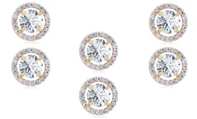 14k Yellow Gold Plated 4Ct Round White Sapphire Set Of Three Halo Stud Earrings