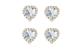 14k Yellow Gold Plated 4mm 4Ct Heart White Sapphire Set of Two Halo Stud Earrings