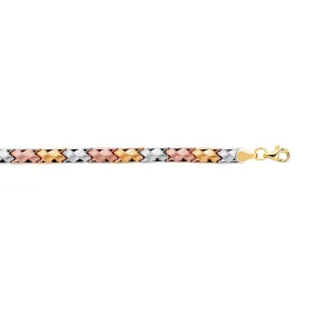 14k Yellow White And Rose Gold Weaved Fancy Bracelet, 7.25"