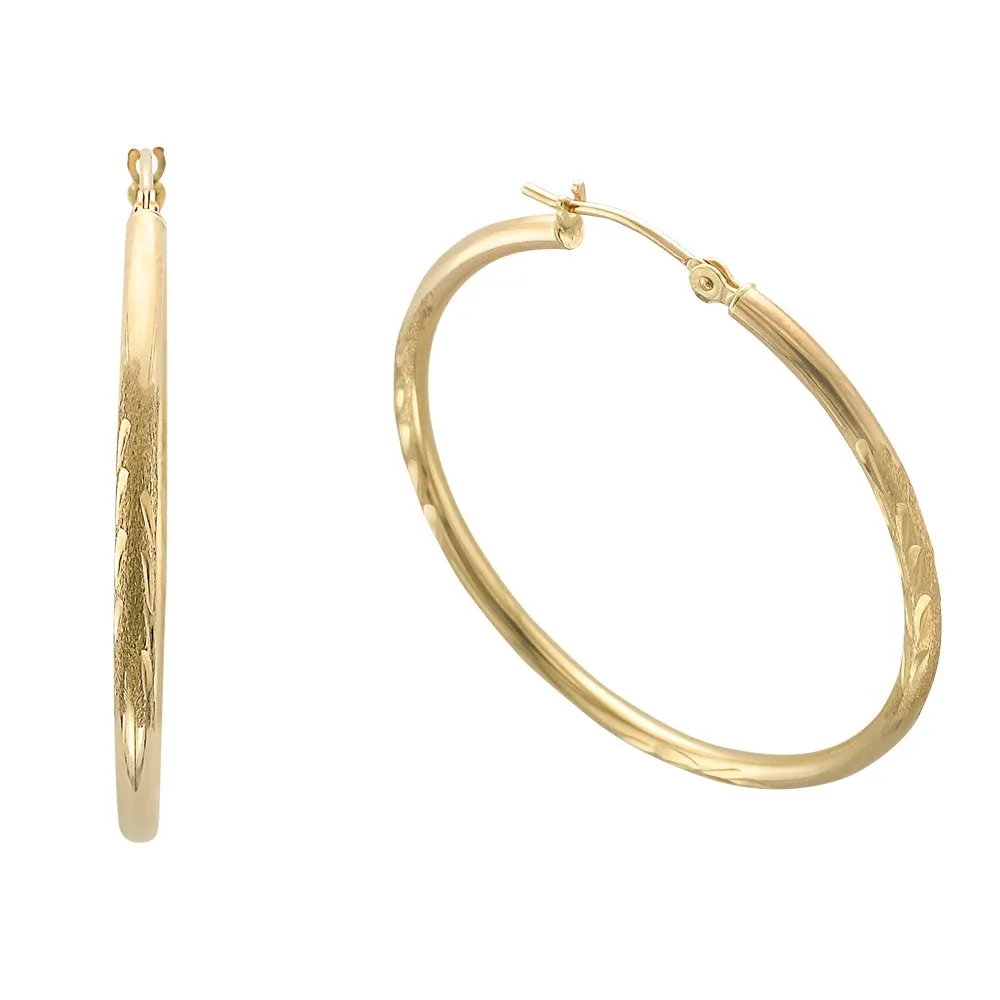 14KT Diamond Cut Hoop Earrings