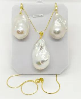 15-20mm AA  SET Baroque Freshwater Pearl Earrings and Pendant