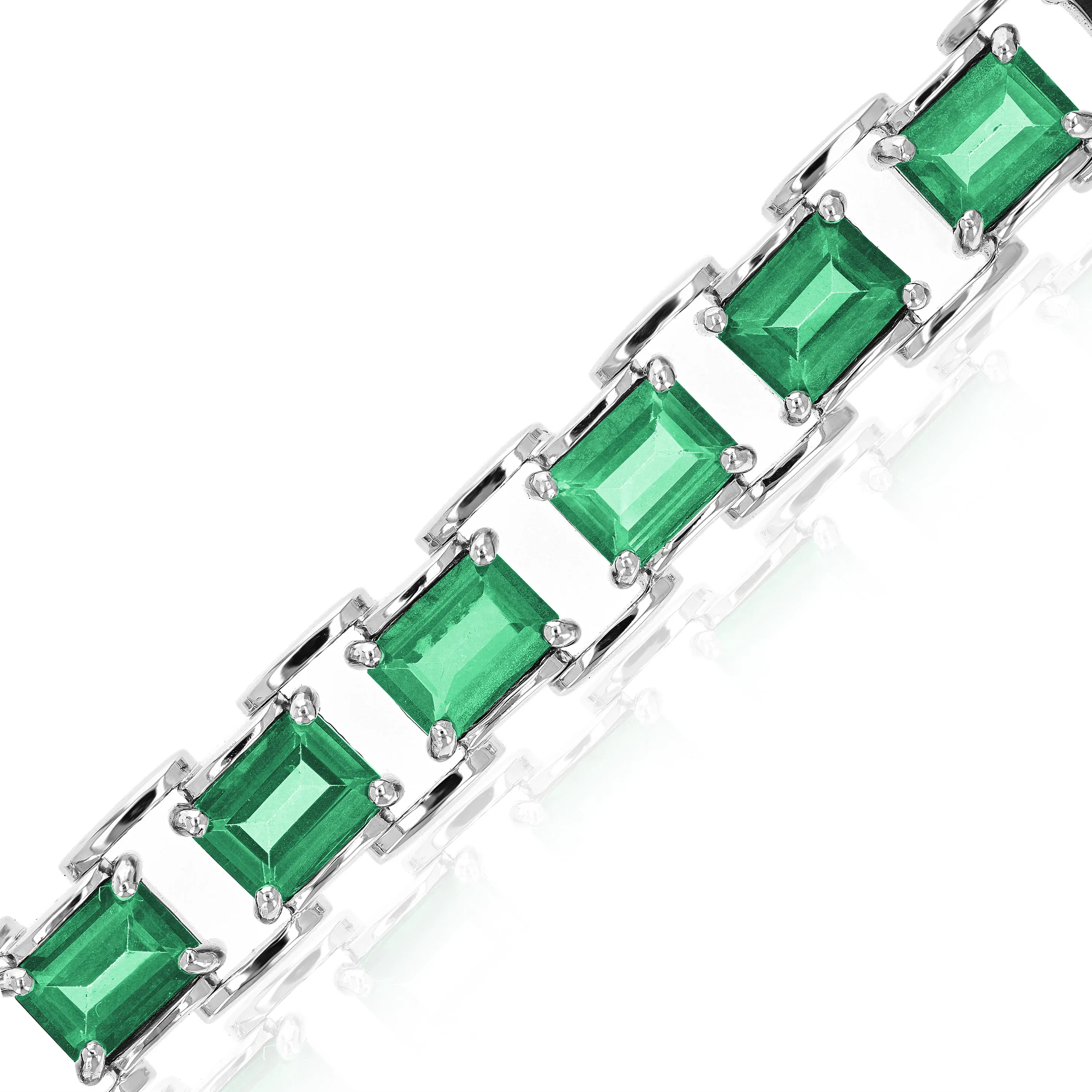 15 cttw Green Topaz Tennis Bracelet .925 Sterling Silver Rhodium 7x5 MM Emerald