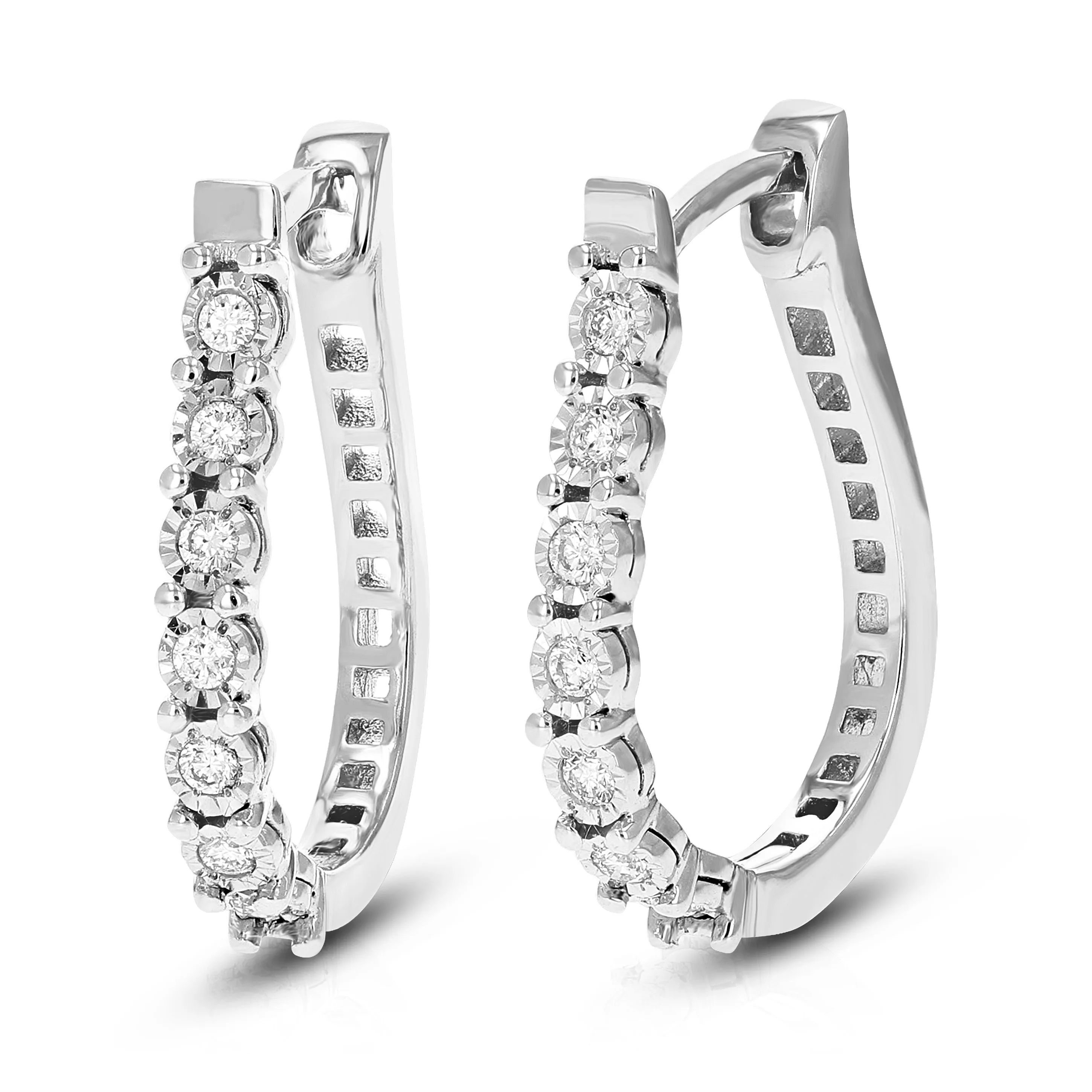 1/5 cttw Round Lab Grown Diamond Hoop earrings crafted in .925 Sterling Silver with Prong Setting