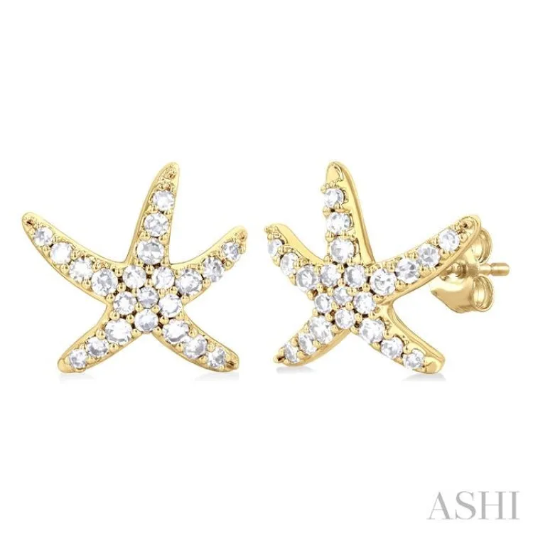 1/5 ctw Petite Starfish Round Cut Diamond Fashion Stud Earring in 10K Yellow Gold