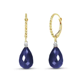 17.7 Carat 14K Solid Yellow Gold Leverback Earrings Diamond Sapphire