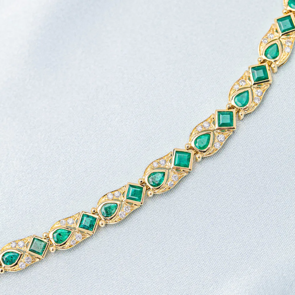 18ct Yellow Gold Emerald & Diamond Bracelet