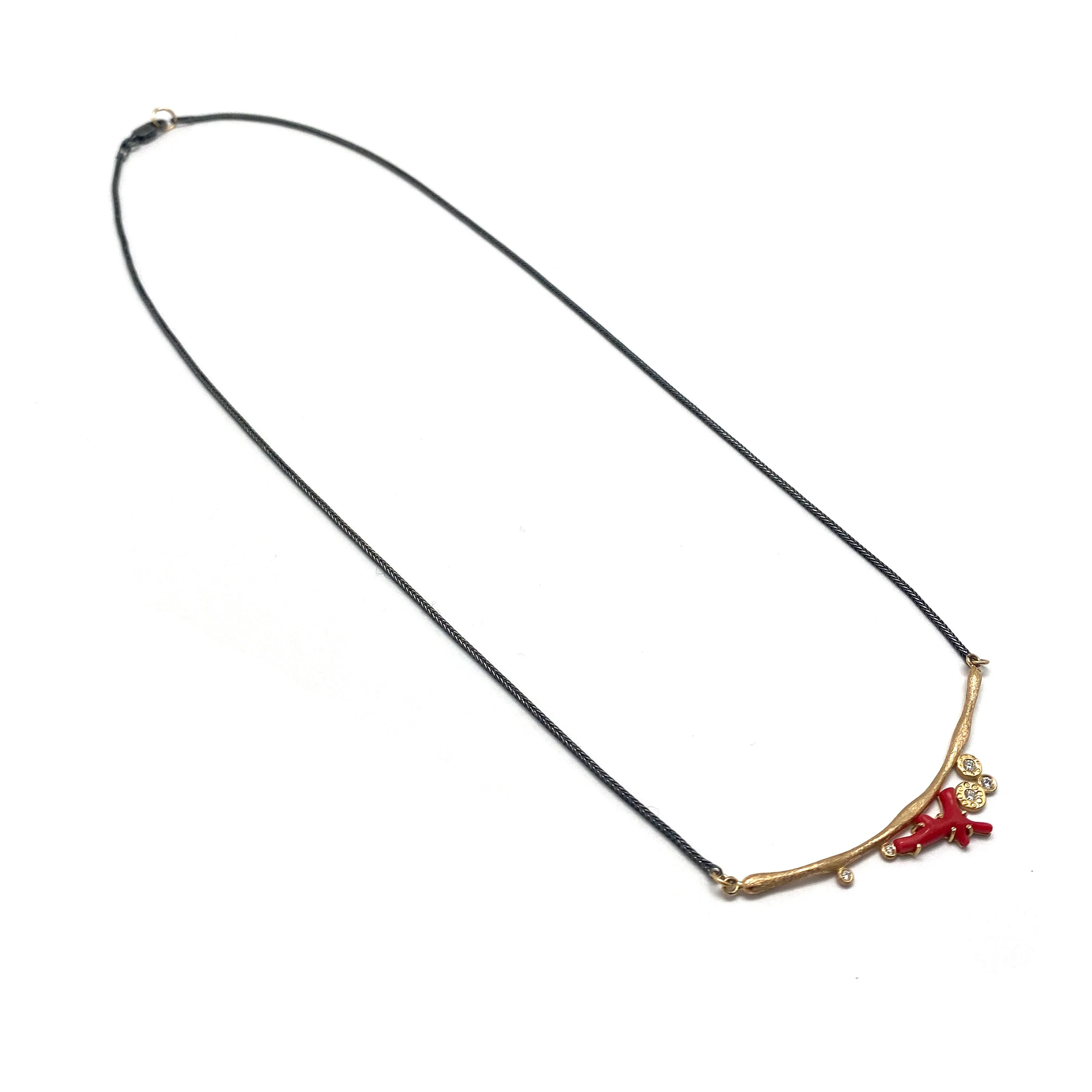 18k Gold, Coral and Diamond Necklace