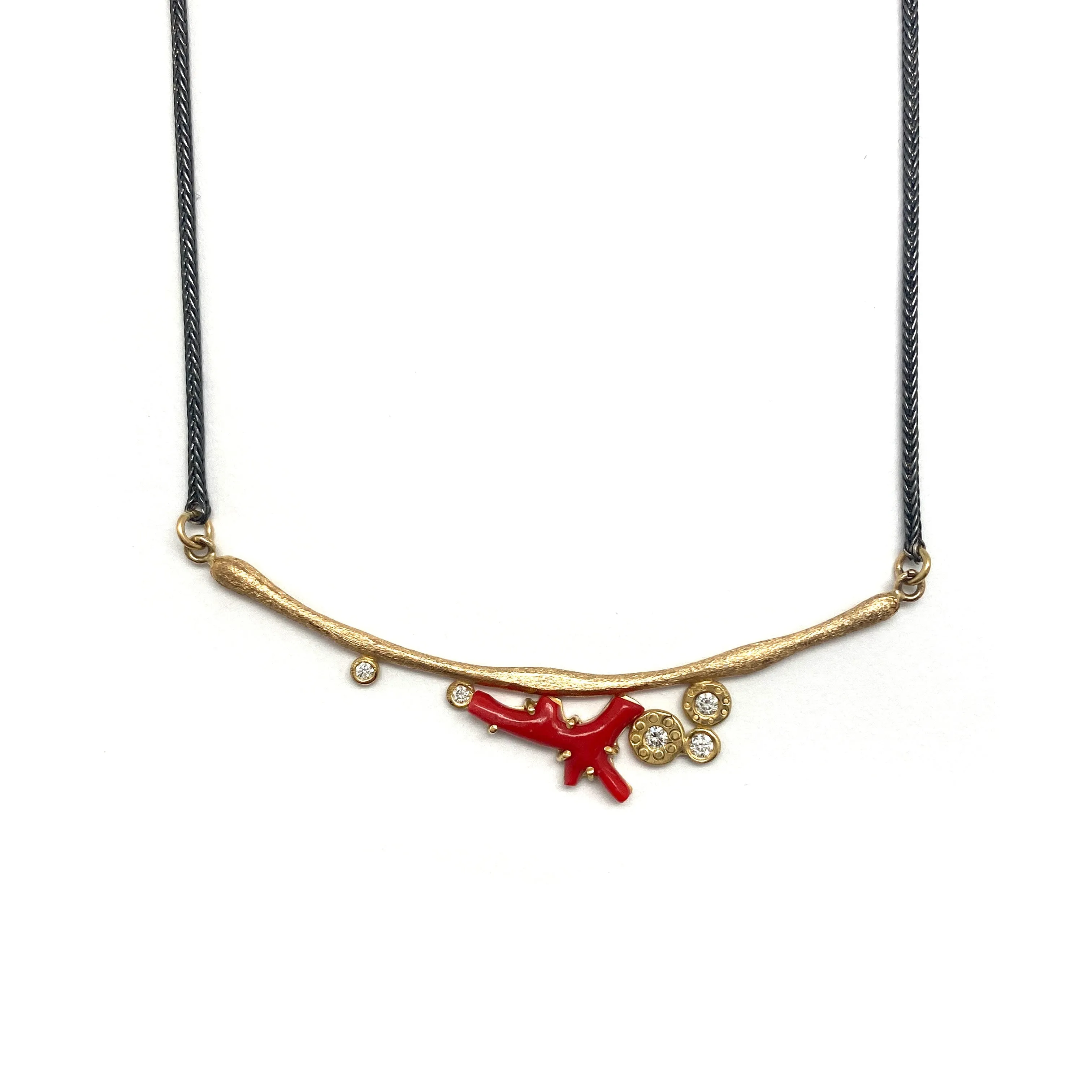 18k Gold, Coral and Diamond Necklace