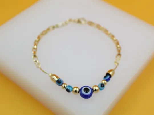 18K Gold Filled Blue Evil Eye Bracelet (I514)