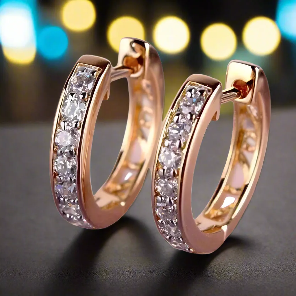 18K Gold Plated Channel Set Sparkly CZ Diamond Petite Hoop Earrings for Woman