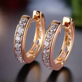 18K Gold Plated Channel Set Sparkly CZ Diamond Petite Hoop Earrings for Woman