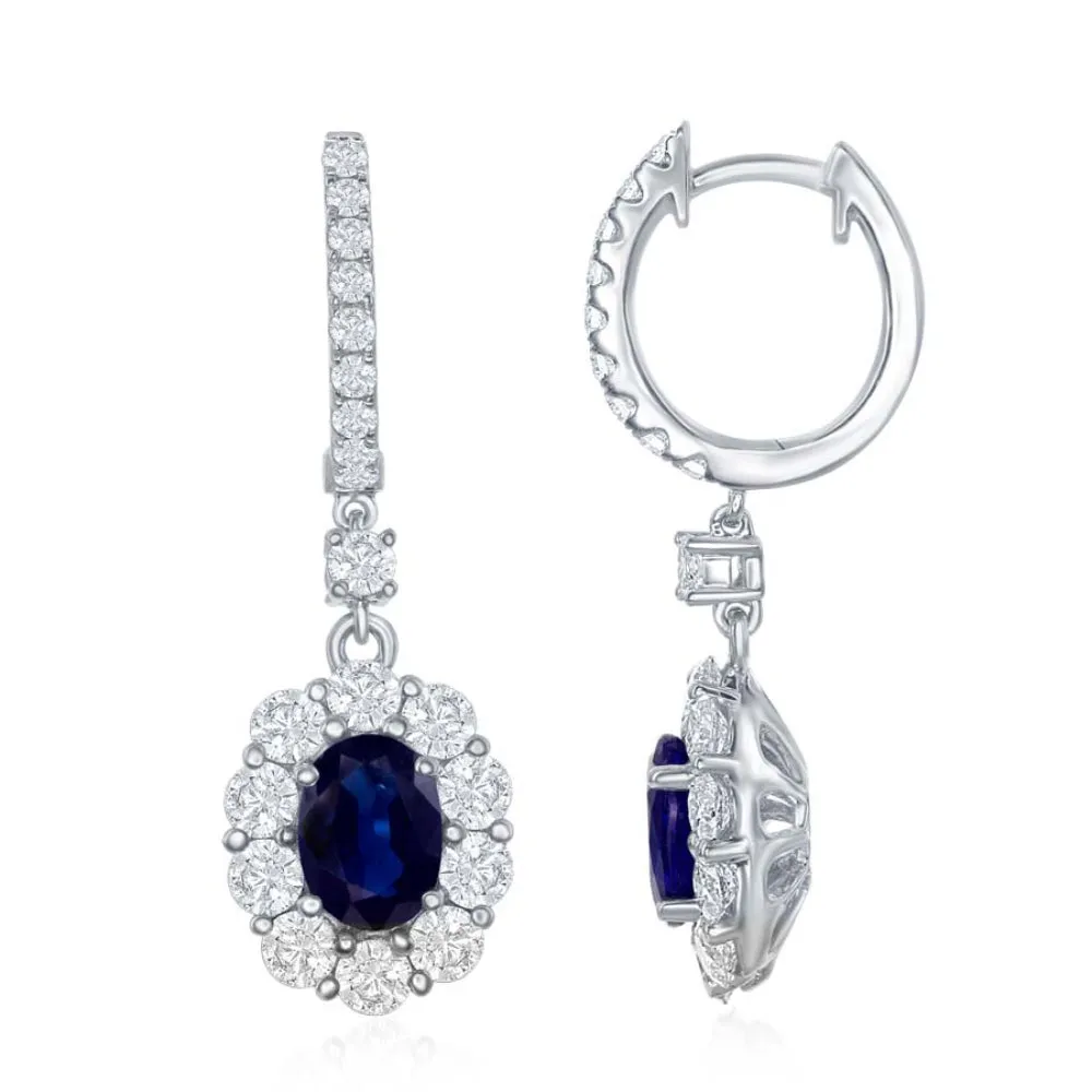 18K Gold Sapphire and Diamond Drop Earrings