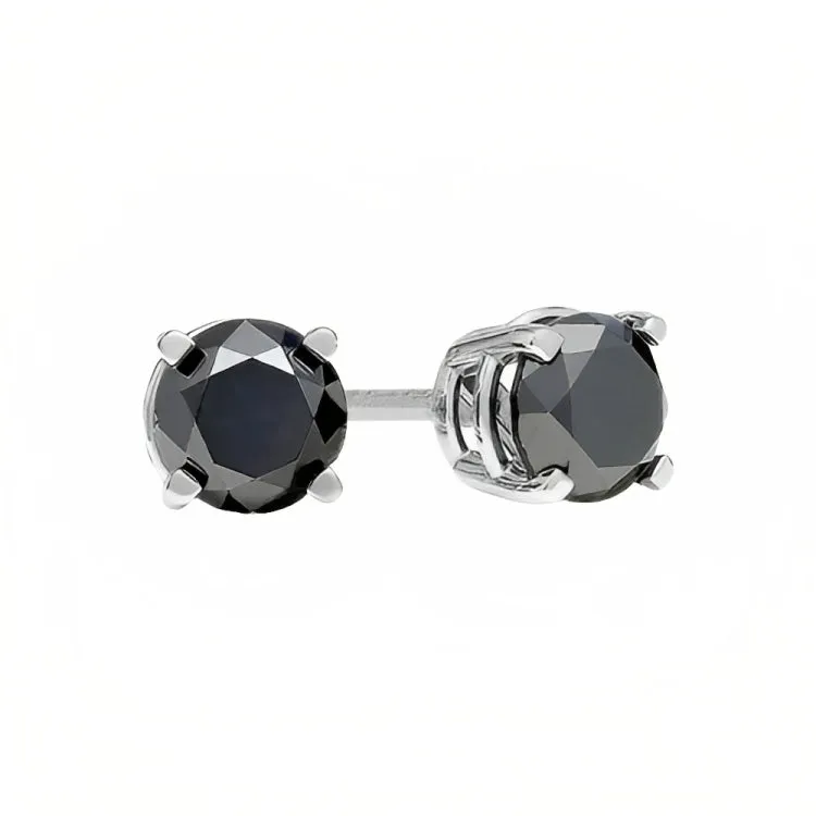 18k White Gold 2 Pair Black Moissanite Round & Princess Cut Stud Earrings Plated 6mm By Paris Jewelry