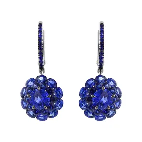 18K White Gold Sapphire Halo Cluster Drop Earrings