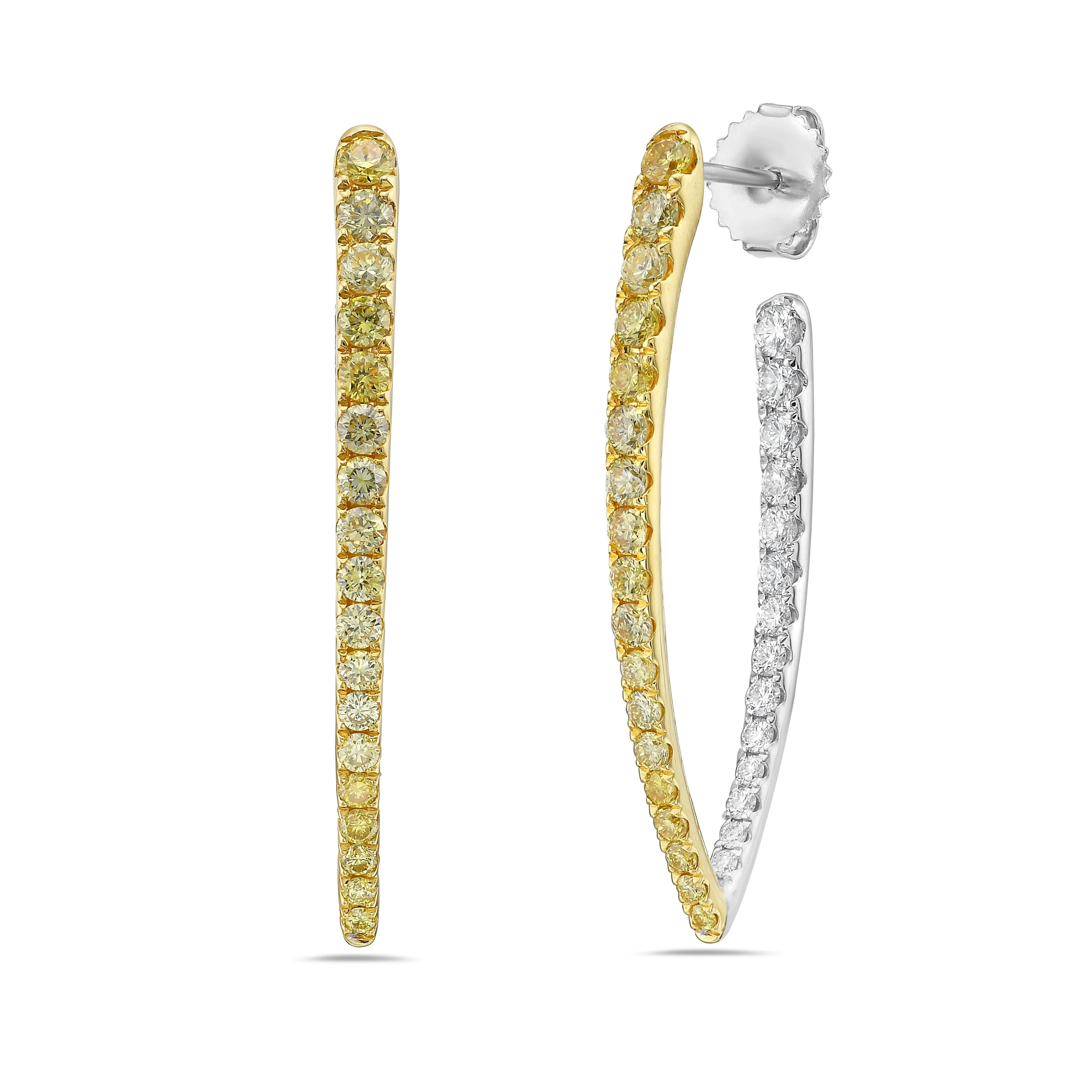 18K Yellow & White Natural Diamond "V" Earrings