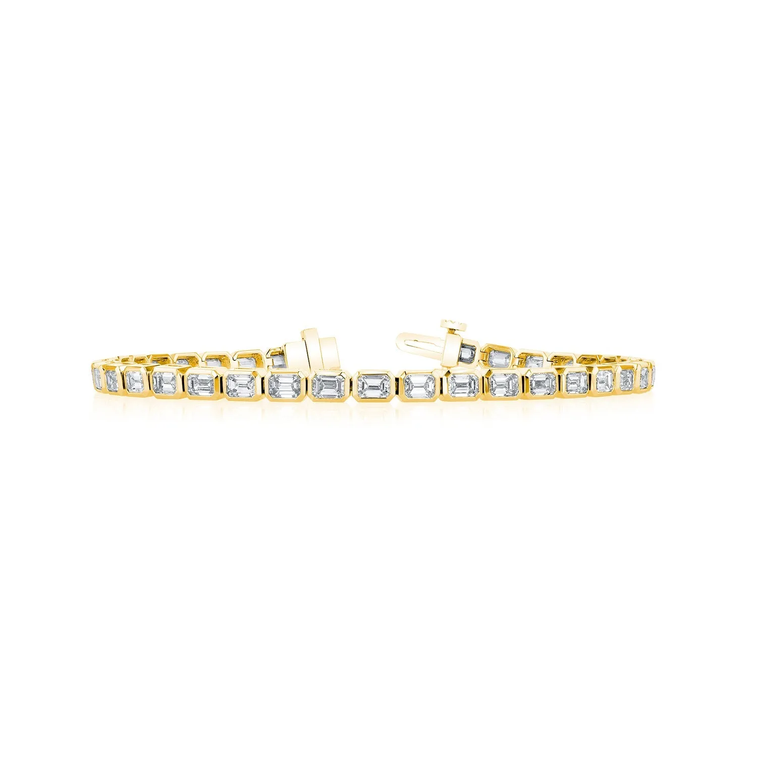 18K Yellow Gold 7" East West Emerald-Cut Diamond Bezel-Set Tennis Bracelet, 9ct G-H, VS