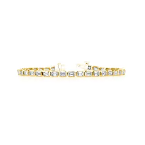 18K Yellow Gold 7" East West Emerald-Cut Diamond Bezel-Set Tennis Bracelet, 9ct G-H, VS