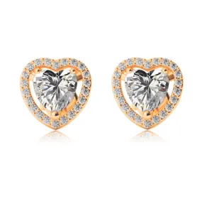 18k Yellow Gold Plated 4 Ct Created Halo Heart White Sapphire Stud Earrings