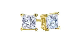 18k Yellow Gold Plated Created White Sapphire 4 Carat Square Cut Stud Earrings