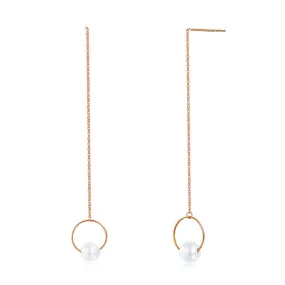 18K/750 Rose Gold Long Line Earrings Pearl 6 mm