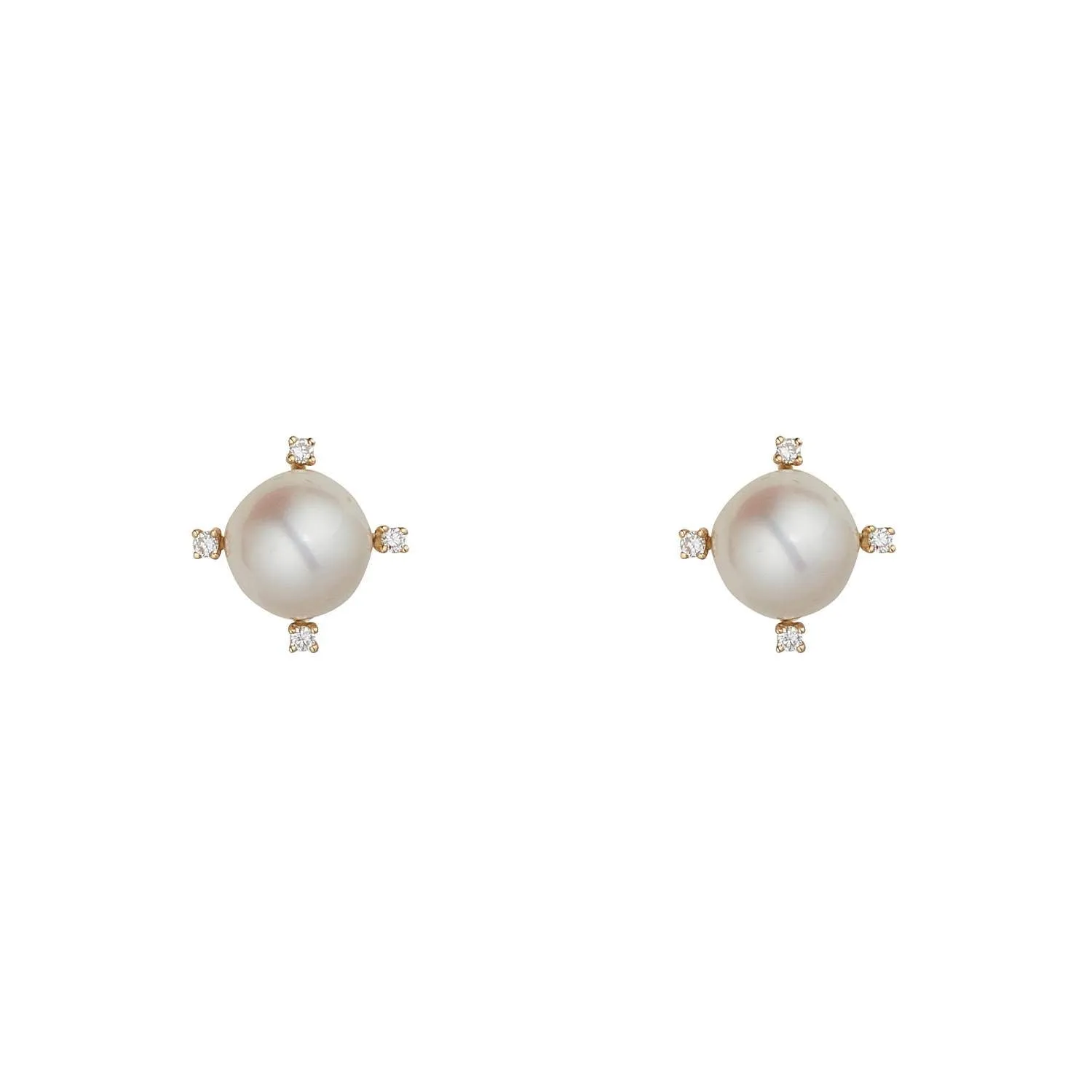 18kt Gold Pearl & White Diamond Stud Earrings