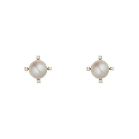 18kt Gold Pearl & White Diamond Stud Earrings