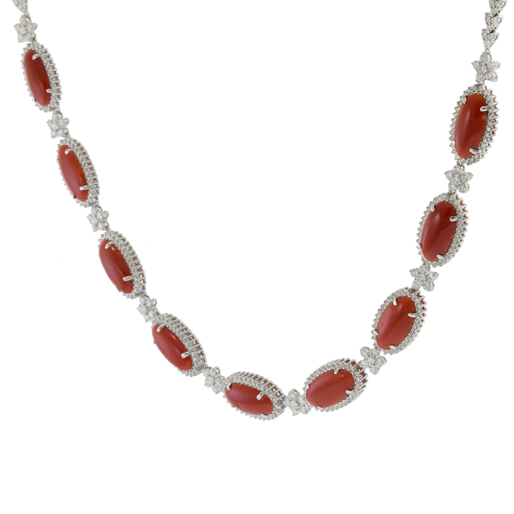 18KT White Gold Coral and Diamond Necklace