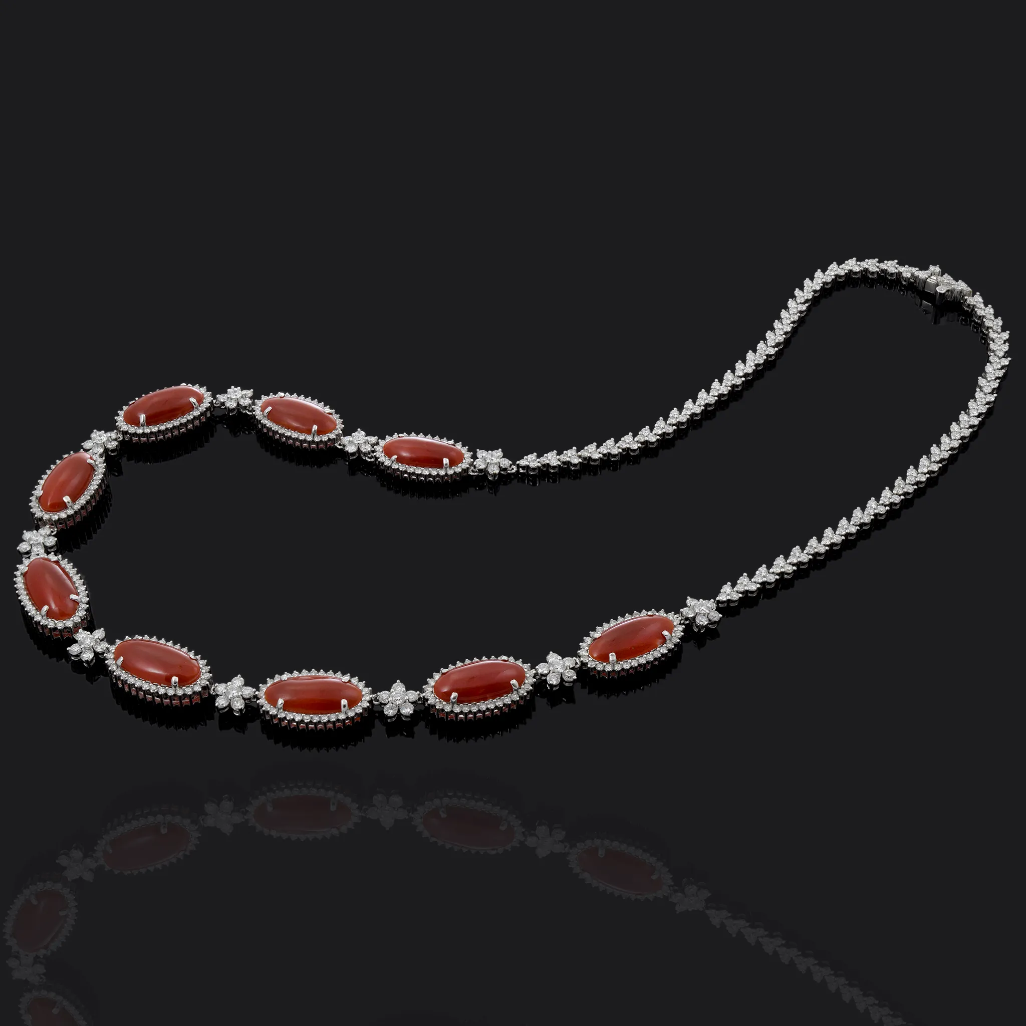 18KT White Gold Coral and Diamond Necklace