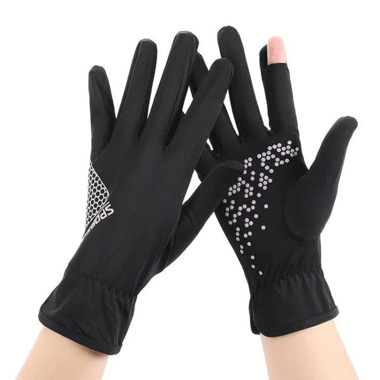 1pair Driving Sunscreen Anti-ultraviolet Thin Summer Ice Silk Dew Finger Non-slip Riding Gloves Free Size(Cloud Black)