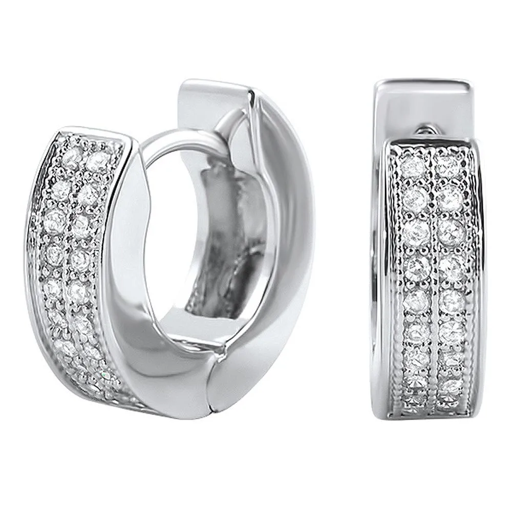 2 Row CZ Hoop Micro Pave Huggie Earrings