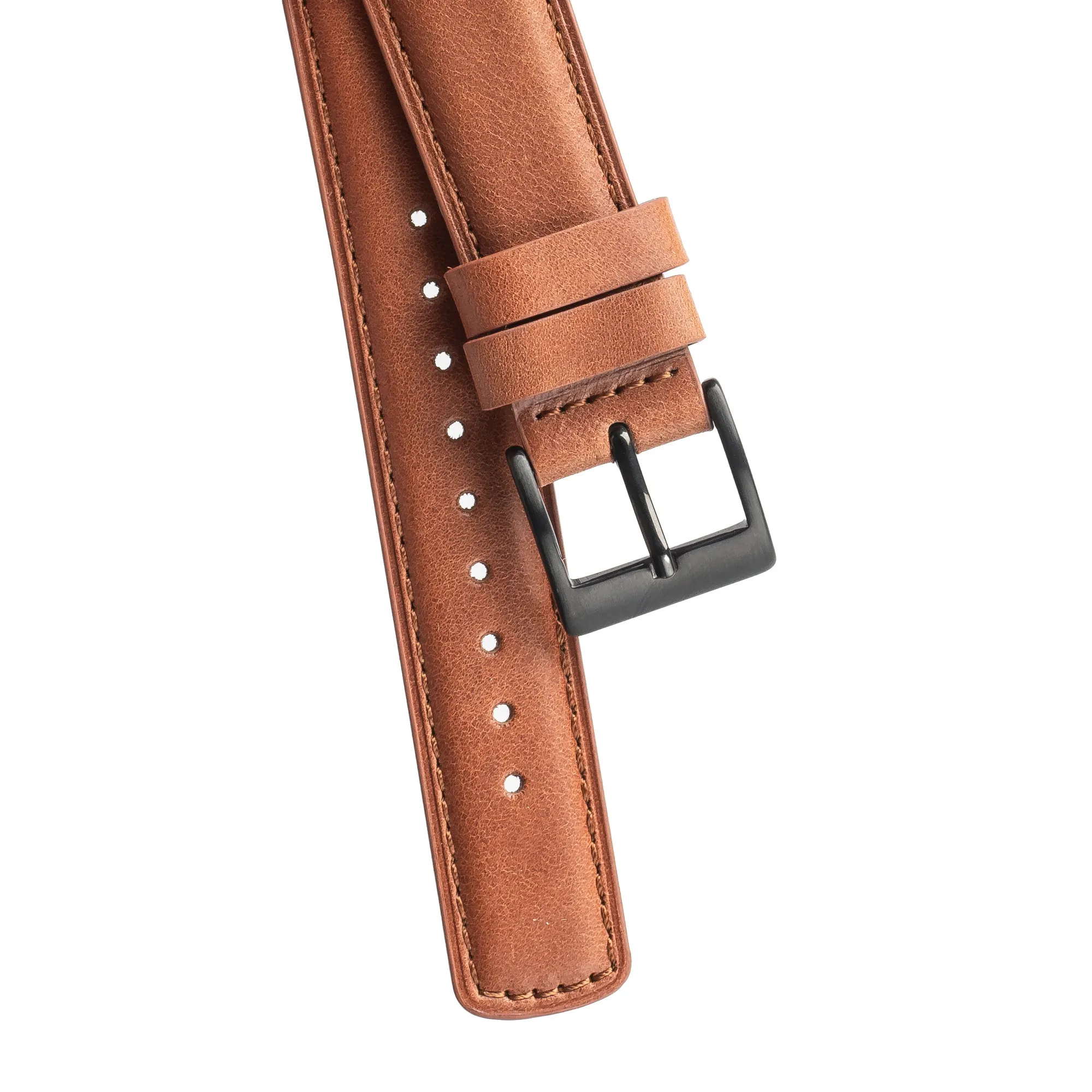 20mm 22mm Quick Release Padded Leather Watch Strap - Brown