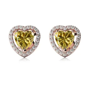 24k Rose Gold Plated 2 Ct Created Halo Heart Yellow Sapphire Stud Earrings