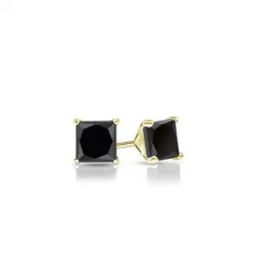 24k Yellow Gold Plated 2 Cttw Black Sapphire Square Stud Earrings