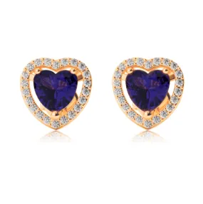 24k Yellow Gold Plated 3 Ct Created Halo Heart Blue Sapphire Stud Earrings