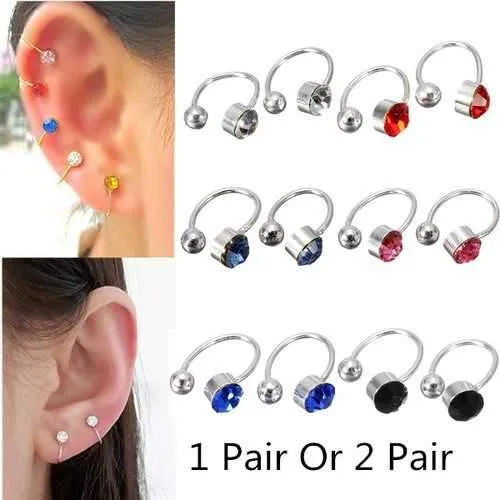 2Pcs No Piercing Crystal Rhinestone Nose Cuff Clip Earrings